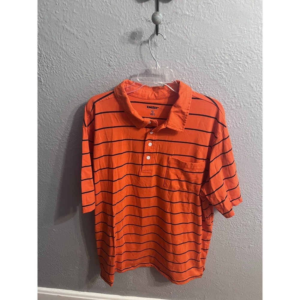 King Size‎ Polo Shirt Men's Size 2XL  Orange Striped Short Sleeve Cotton